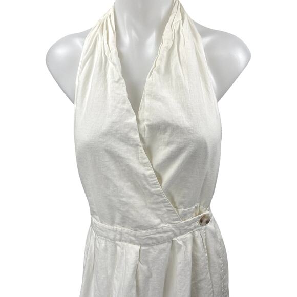 H&M White Halter Sleeveless V Neck Backless Open Back Midi Wrap Dress Size 12 - Picture 4 of 6